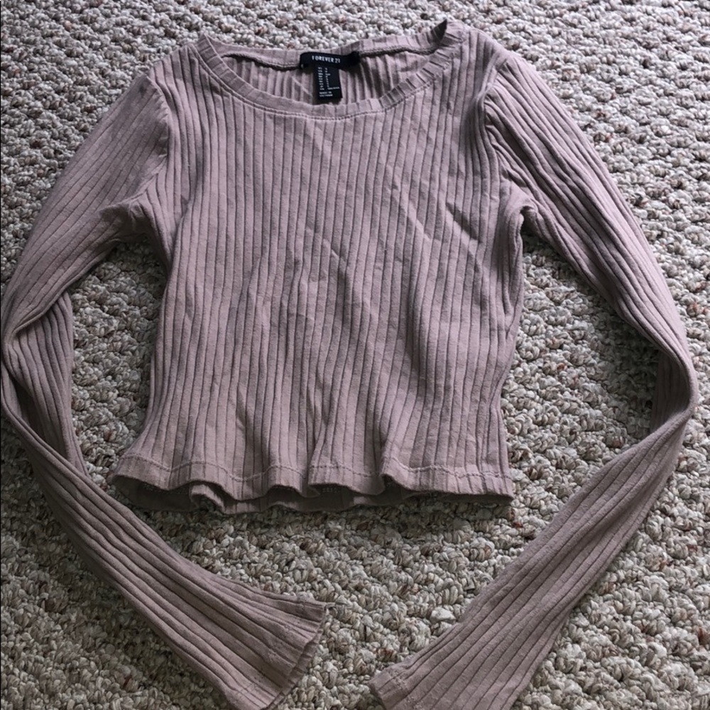 Tan long sleeve crop top